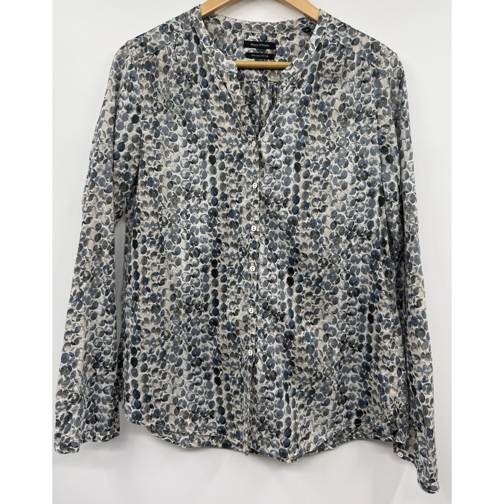 Marc O'Polo Organic Cotton Lightweight Button Up Blouse Blue Gray Abstract